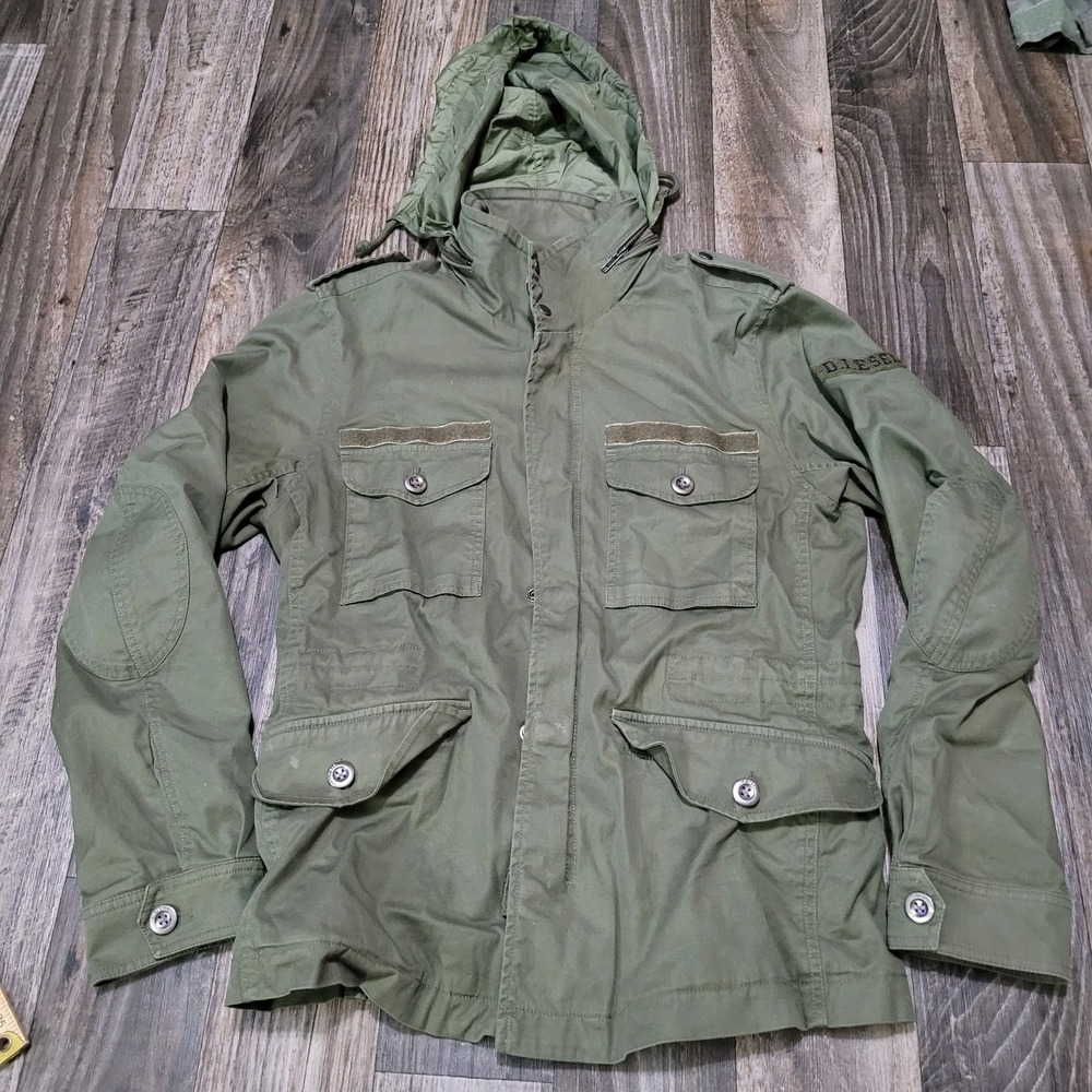 DieSel Jacket Womens Size Large Military Green Hooded Fatigues Field Jacket